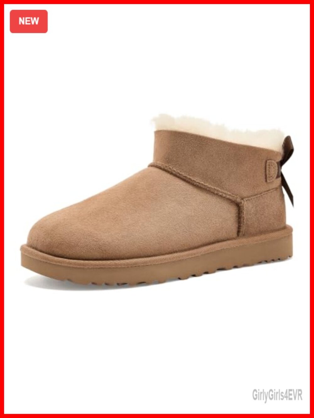UGG Ultra Mini Bailey Bow Suede Ankle Bootie Sheepskin Lined